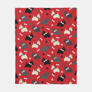 スコティッシュテリアの前足と骨の赤 フリースブランケット