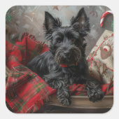 スコティッシュテリアの犬のクリスマス スクエアシール (正面)