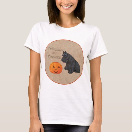 スコティッシュテリアの秋の季節デザイン Tシャツ (正面)