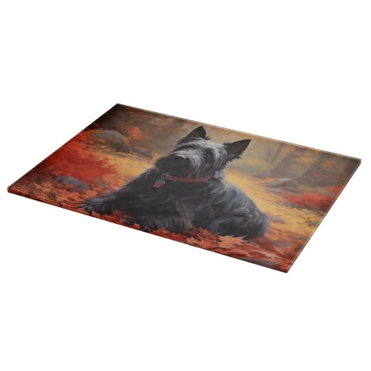 スコティッシュテリアイン紅葉秋インスパイア カッティングボード (角)