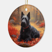 スコティッシュテリアイン紅葉秋インスパイア セラミックオーナメント (左)