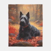 スコティッシュテリアイン紅葉秋インスパイア フリースブランケット (正面)