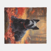 スコティッシュテリアイン紅葉秋インスパイア フリースブランケット (正面(横))