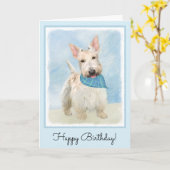 スコティッシュテリアウィー絵画テンドッグオリジナルアート カード (黄色い花)