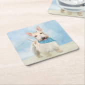 スコティッシュテリアウィー絵画テンドッグオリジナルアート スクエアペーパーコースター (アングル)