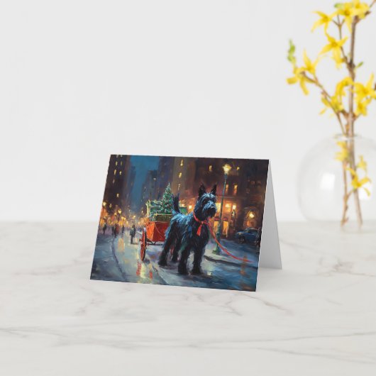 スコティッシュテリアクリスマスフェスティバルシーズン カード (黄色い花)