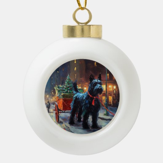 スコティッシュテリアクリスマスフェスティバルシーズン セラミックボールオーナメント (正面)