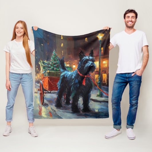 スコティッシュテリアクリスマスフェスティバルシーズン フリースブランケット (インサイチュ)