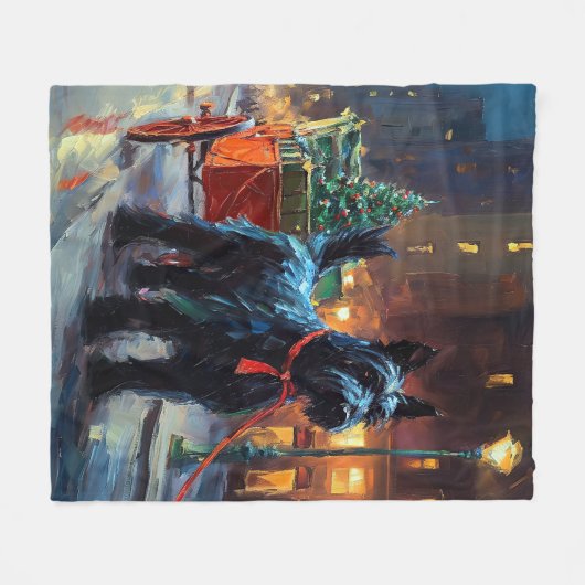 スコティッシュテリアクリスマスフェスティバルシーズン フリースブランケット (正面(横))