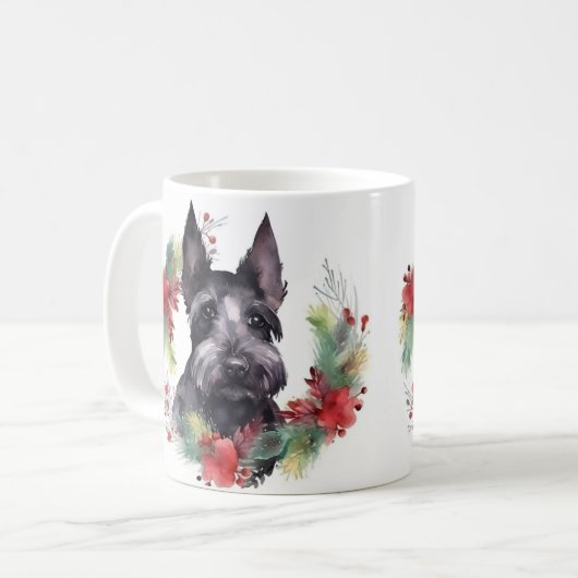 スコティッシュテリアクリスマスリースフェスティバルカップ コーヒーマグカップ (正面左)