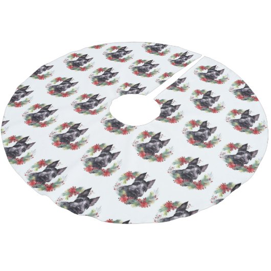 スコティッシュテリアクリスマスリースフェスティバルカップ ブラッシュドポリエステルツリースカート (アングル)