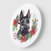 スコティッシュテリアクリスマスリースフェスティバルカップ ラージ壁時計 (傾斜)