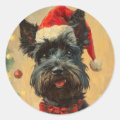 スコティッシュテリアクリスマス ラウンドシール (正面)