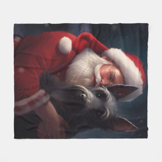 スコティッシュテリアサンタクロースフェスティバルクリスマス フリースブランケット (正面(横))
