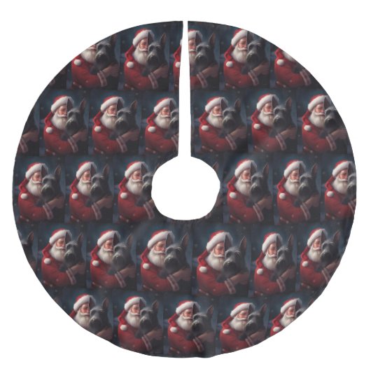 スコティッシュテリアサンタクロースフェスティバルクリスマス ブラッシュドポリエステルツリースカート (正面)