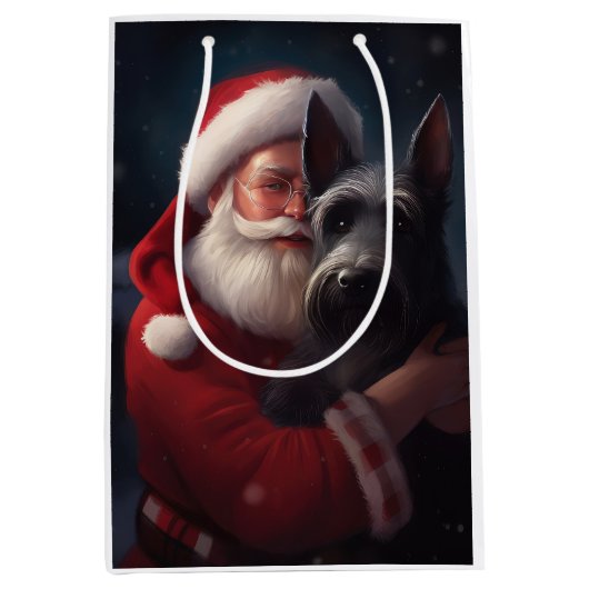 スコティッシュテリアサンタクロースフェスティバルクリスマス ミディアムペーパーバッグ (正面)