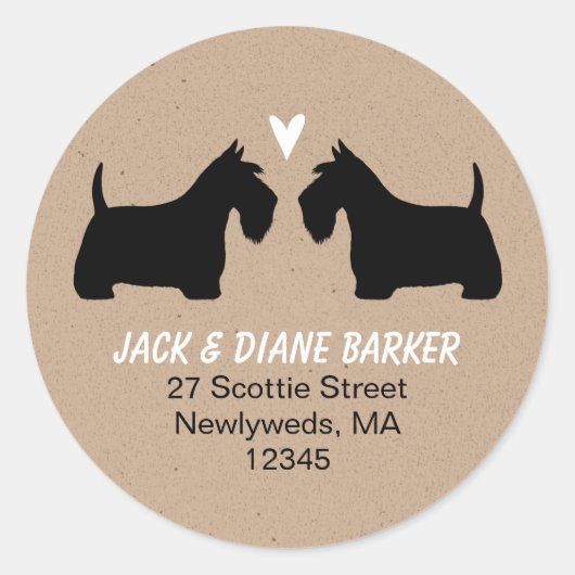 スコティッシュテリアシルエット差出人住所 ラウンドシール (正面)