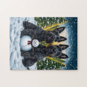 スコティッシュテリアズアンドウィンター雪だるま ジグソーパズル (横)