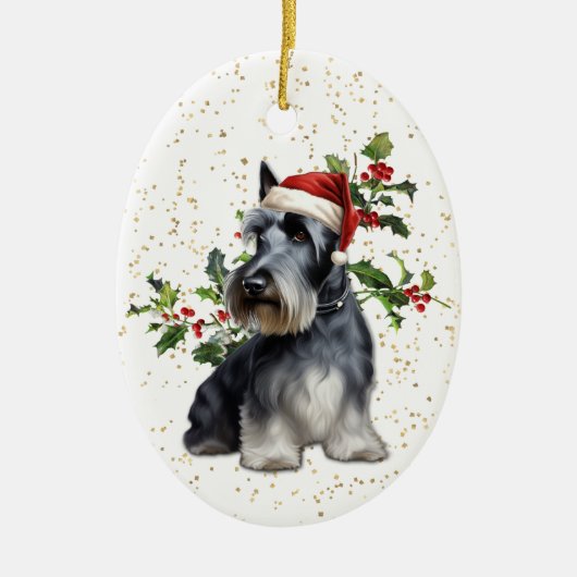 スコティッシュテリアドッグクリスマスホリー セラミックオーナメント (正面)