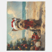 スコティッシュテリアドッグクリスマスヴィンテージビーチ フリースブランケット (正面)