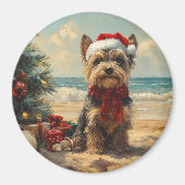 スコティッシュテリアドッグクリスマスヴィンテージビーチ マグネット (正面)