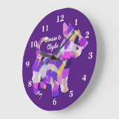 スコティッシュテリアドッグシルエット可愛いパープルPY&B ラージ壁時計 (傾斜)
