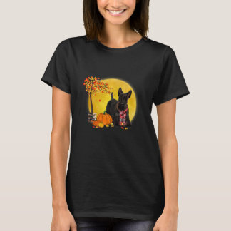 スコティッシュテリアドッグリーフ秋ハローオータム Tシャツ