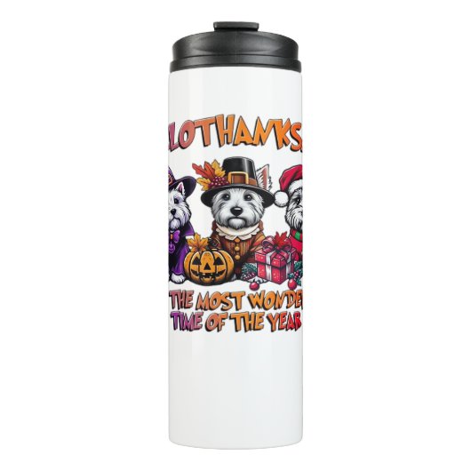 スコティッシュテリアハロウィンサンクスギビングクリスマス タンブラー (正面)