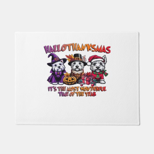 スコティッシュテリアハロウィンサンクスギビングクリスマス ドアマット (正面)