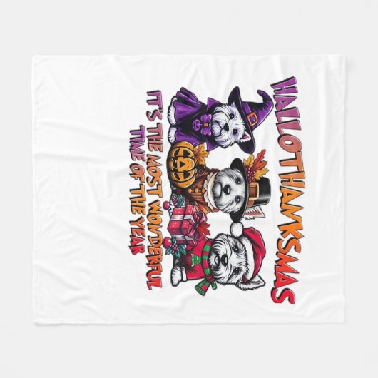 スコティッシュテリアハロウィンサンクスギビングクリスマス フリースブランケット (正面(横))