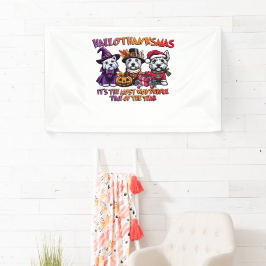 スコティッシュテリアハロウィンサンクスギビングクリスマス 横断幕 (インサイチュ)