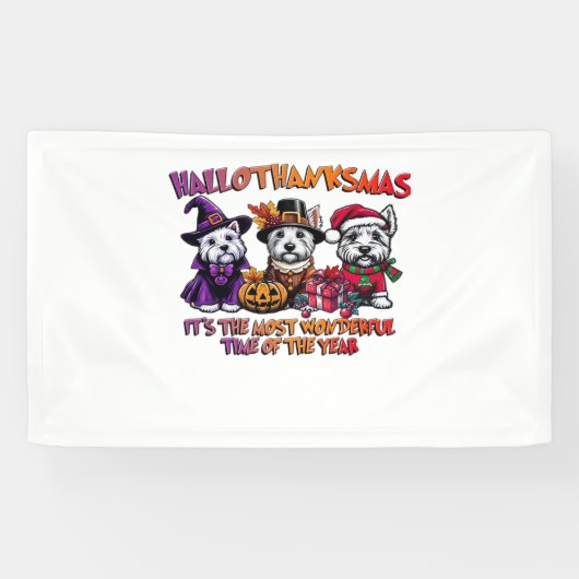 スコティッシュテリアハロウィンサンクスギビングクリスマス 横断幕 (横)