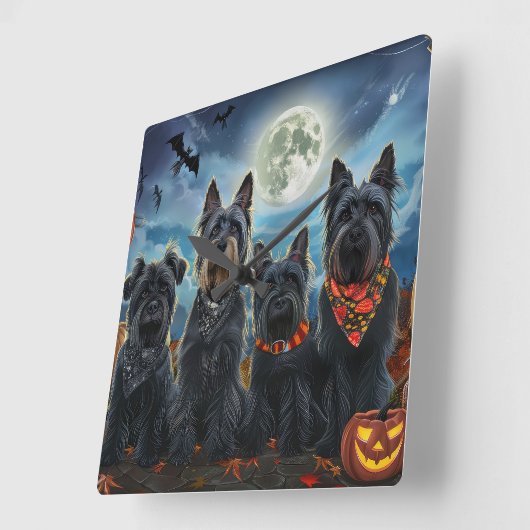 スコティッシュテリアハロウィン不気味 スクエア壁時計 (傾斜)