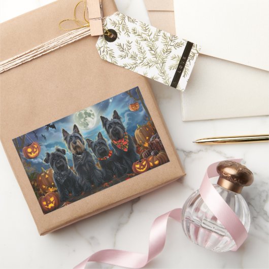 スコティッシュテリアハロウィン不気味 長方形シール (ギフト)