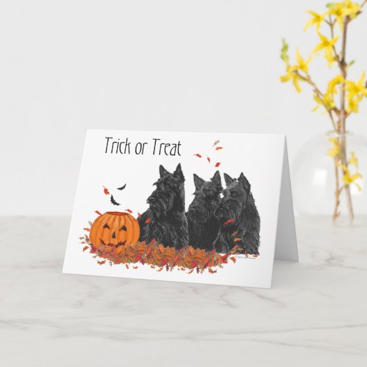スコティッシュテリアハロウィーングリーティングカード カード (黄色い花)