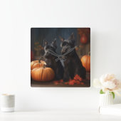 スコティッシュテリアパピーオータムデライトカボチャ スクエア壁時計 (ホーム)