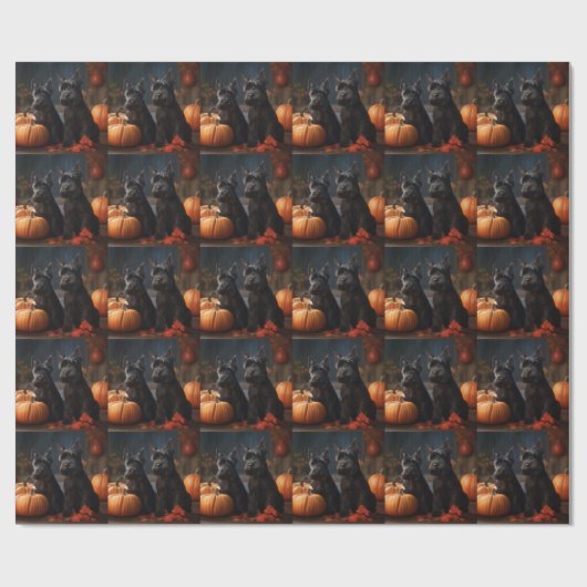 スコティッシュテリアパピーオータムデライトカボチャ ラッピングペーパー (フラット)