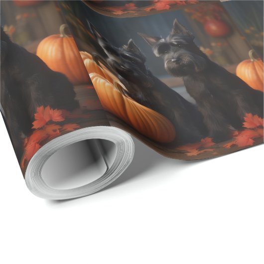 スコティッシュテリアパピーオータムデライトカボチャ ラッピングペーパー (ロールコーナー)