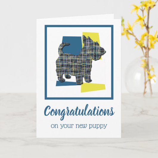 スコティッシュテリアパピードッグお祝い挨拶 カード (黄色い花)