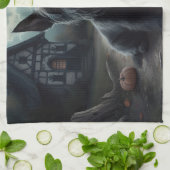 スコティッシュテリアパンプキンスハロウィーン怖い キッチンタオル (折り畳み)