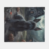 スコティッシュテリアパンプキンスハロウィーン怖い フリースブランケット (正面(横))