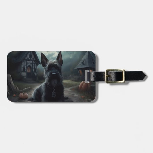 スコティッシュテリアパンプキンスハロウィーン怖い ラゲッジタグ (正面横)