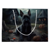 スコティッシュテリアパンプキンスハロウィーン怖い ラージペーパーバッグ (裏面)