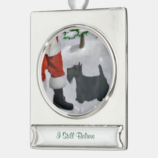 スコティッシュテリアパーソナライズされたークリスマス シルバープレートバナーオーナメント (左)