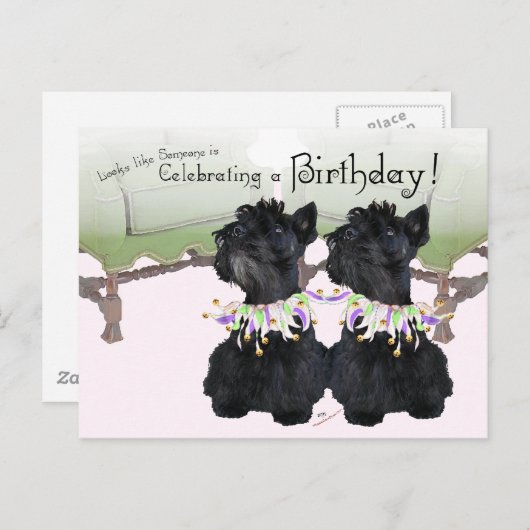 スコティッシュテリアパーティー動物 インビテーションポストカード (正面/裏面)