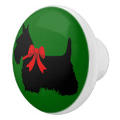 スコティッシュテリアブラックアイランドグリーンレッドボウ セラミックノブ (右)