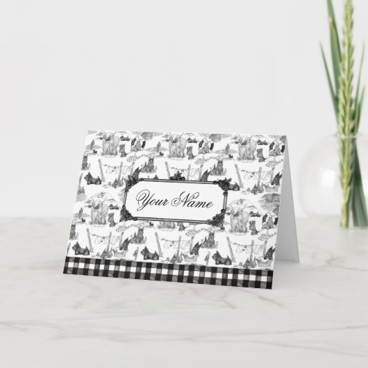 スコティッシュテリアブラックトイルw/名前をカスタムする サンキューカード (正面)