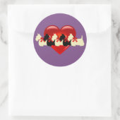 スコティッシュテリアブラック/ホワイトのシルエットハート/bow ラウンドシール (バッグ)