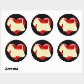 スコティッシュテリアブラック/ホワイトのシルエット赤いハート ラウンドシール (シート)