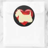 スコティッシュテリアブラック/ホワイトのシルエット赤いハート ラウンドシール (バッグ)